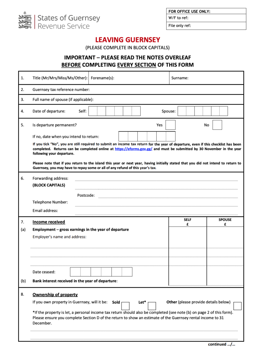 How to complete leaving guernsey form FLiP